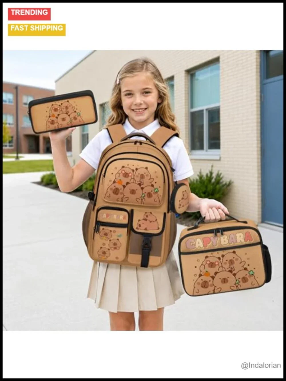 4-Piece Boys Backpack Set with Lunch Box & Pencil Case, Polyester Bookbag for